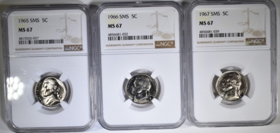 1965, 66 & 67 SMS JEFFERSON NICKELS, NGC MS 67