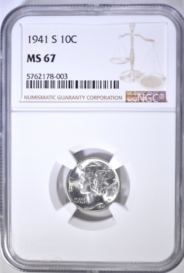 1941-S MERCURY DIME, NGC MS-67