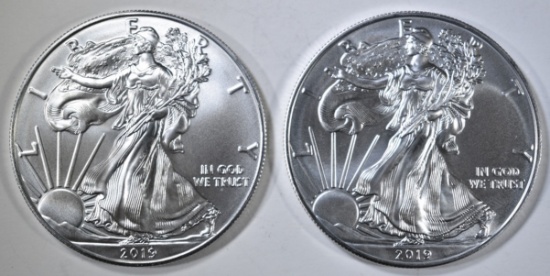 2-GEM BU 2019 AMERICAN SILVER EAGLES