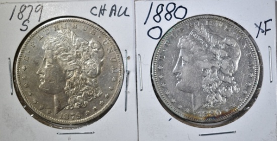 1879-S CH AU & 1880-O XF MORGAN DOLLARS