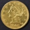 1848-C $5 GOLD LIBERTY  PL BU  OLD CLEANING