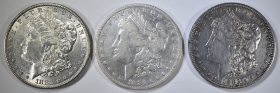 1881-O F, 82 AU/BU, 83 AU MORGAN DOLLARS