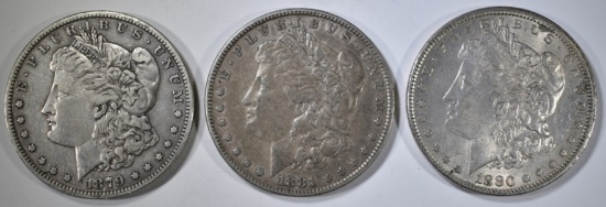 1879-S XF, 80 AU, 81 XF MORGAN DOLLARS