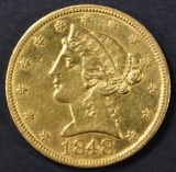 1848-C $5 GOLD LIBERTY  PL BU  OLD CLEANING