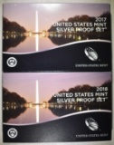 2017 & 18 U.S. SILVER PROOF SETS ORIG PACKAGING