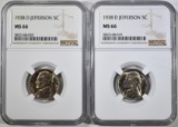 2-1938-D JEFFERSON NICKLES, NGC MS-66