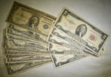 5 $2 RED SEAL, 11 $1 SILVER CERTIFICATES