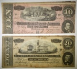 1864 $10 & $20 CONFEDERATE NOTES
