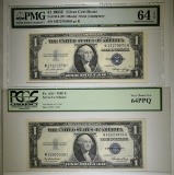 2 1935E $1 SILVER CERTS, PMG 64 EPQ, PCGS 64 PPQ