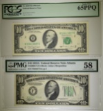 1934A $10 FRN PMG 58 & 1990 $10 FRN PCGS 65 PPQ