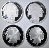 4-BUFFALO/INDIAN ONE OUNCE .999 SILVER ROUNDS