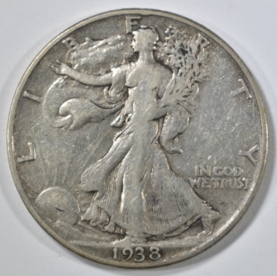 1938-D WALKING LIBERTY HALF DOLLAR, FINE