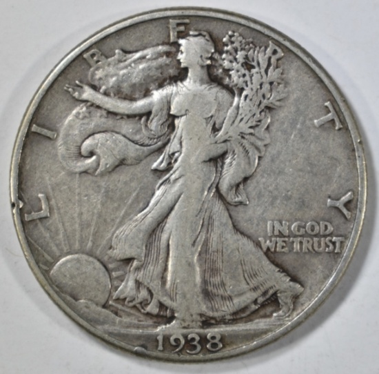 1938-D WALKING LIBERTY  HALF DOLLAR, VF