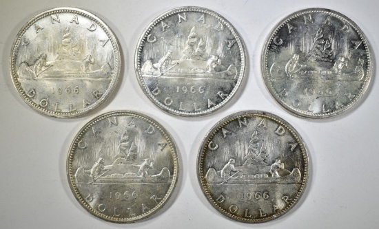 5-CH BU 1966 CANADIAN SILVER DOLLARS