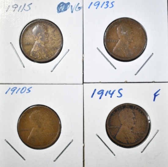 1910-S, 11-S, 13-S, 14-S,  LINCOLN CENTS