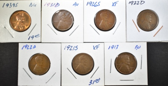 7 LINCOLN CENTS SEVERAL EARLY DATES