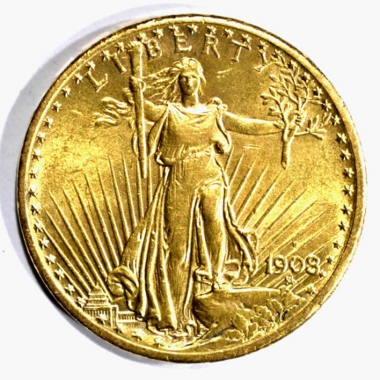 1908-S $20.00 ST GAUDENS GOLD, CH BU