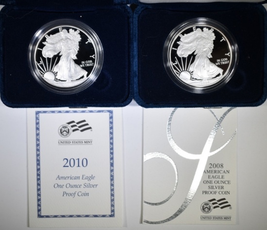 2008 & 2010 PROOF AMERICAN SILVER EAGLES
