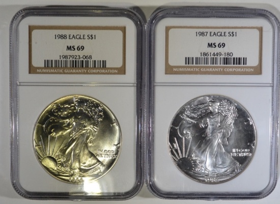1987 & 1988 SILVER EAGLES NGC MS-69