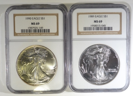 1989 & 1990 SILVER EAGLES NGC MS-69