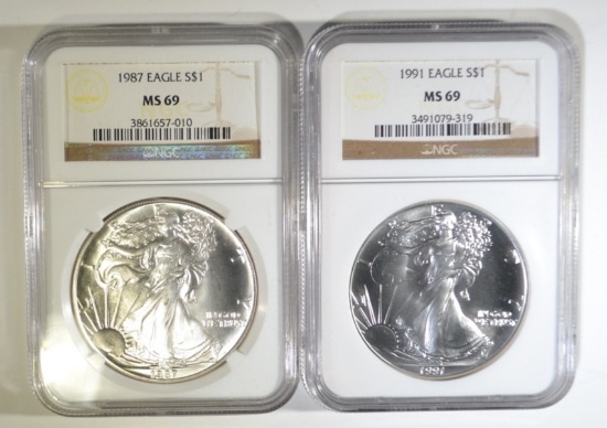 1987 & 1991 SILVER EAGLES NGC MS-69