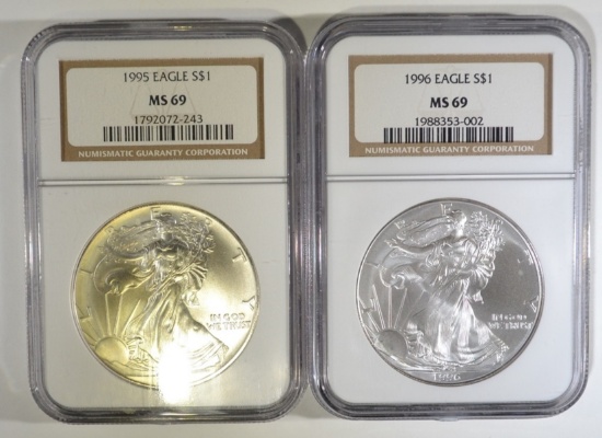 1995 & 96 SILVER EAGLES NGC MS-69