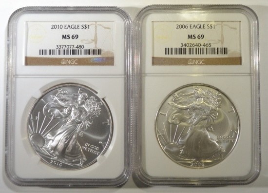 2006 & 10 SILVER EAGLES NGC MS-69