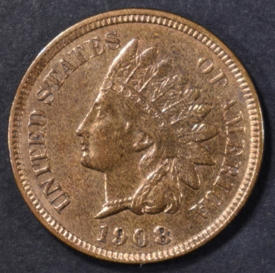 1908-S INDIAN HEAD CENT  CH BU  NEARLY FULL RED