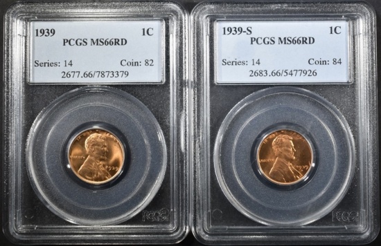 1939-P,S LINCOLN CENTS PCGS MS-66 RD