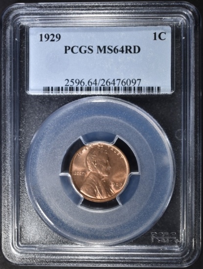1929 LINCOLN CENT PCGS MS-64 RD