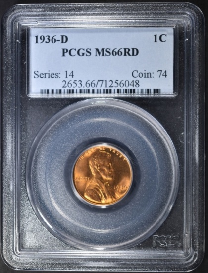 1936-D LINCOLN CENT PCGS MS-66 RD