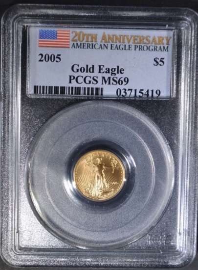 2005 $5 1/10th OUNCE GOLD EAGLE, PCGS MS-69