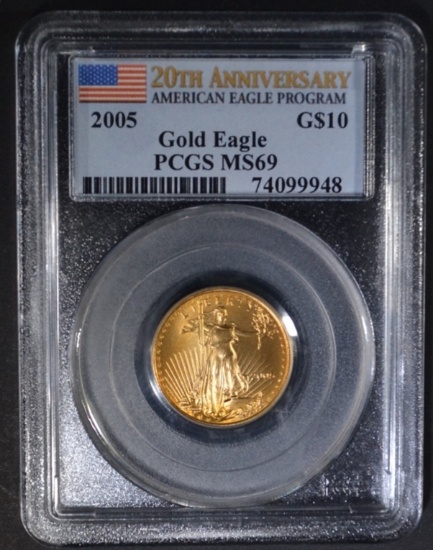 2005 $10 1/4th OUNCE GOLD EAGLE, PCGS MS-69