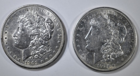 1921 AU & 1903 AU cleaned MORGAN DOLLARS
