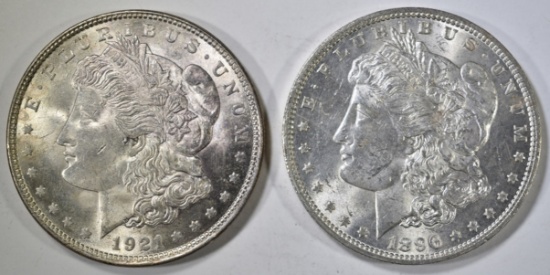 1896 & 1921 MORGAN DOLLARS CH BU