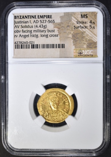 AD 527-565 JUSTINLAN I AV SOLIDUS GOLD NGC MS