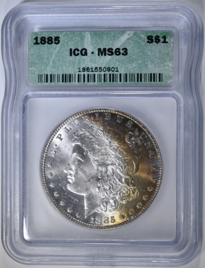 1885 MORGAN DOLLAR ICG MS-63 RAINBOW COLOR