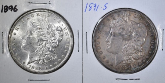 1891-S AU & 1896 BU MORGAN DOLLARS