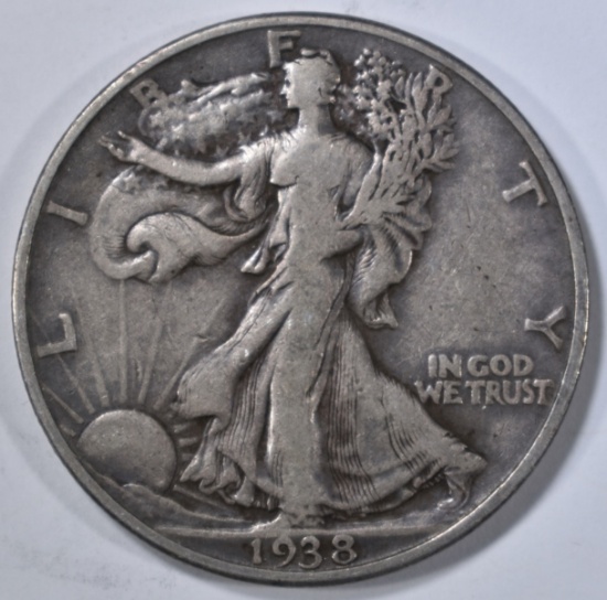 1938-D WALKING LIBERTY HALF DOLLAR, VF