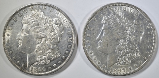 1880-O & 1897-O MORGAN DOLLARS, AU