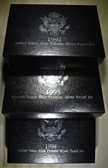 1992, 93 & 94 U.S PREMIER PROOF SILVER SETS