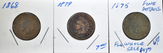1868 AG, 75 F COR., 79 G COR. INDIAN CENTS