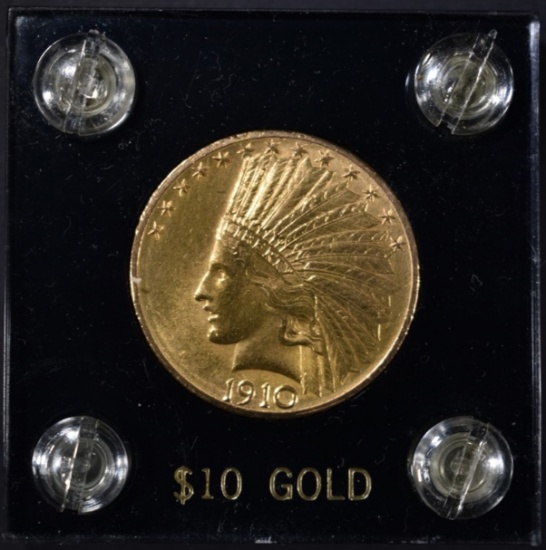 1910-D $10.00 GOLD INDIAN CH BU IN PLASTIC HOLDER