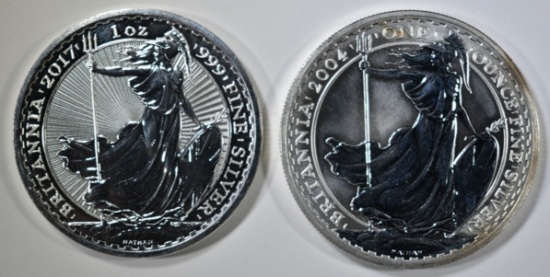 2004 & 17 1oz SILVER BRITISH BRITANNIA COINS