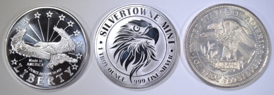 3-DIFFERENT EAGLE THEMED 1oz .999 SILVER ROUNDS