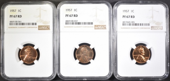 (3) 1957 LINCOLN CENTS NGC PF-67 RD