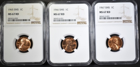 1965, 66 & 67 LINCOLN CENTS, NGC MS-67 RED