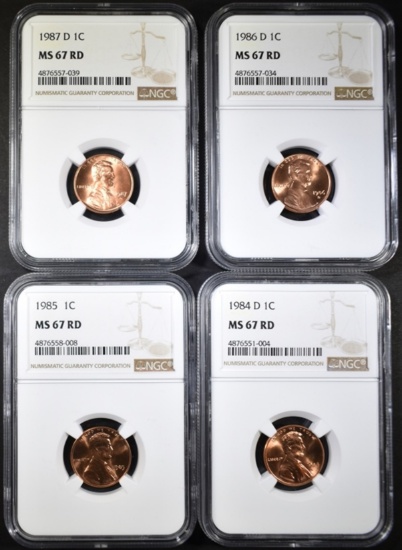 1984-D, 85, 86-D, 87-D LINCOLN CENTS NGC MS-67 RED