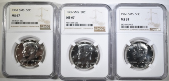 1965, 66 & 67 SMS KENNEDY HALVES NGC MS-67