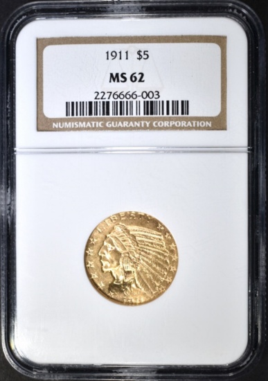 1911 $5 GOLD INDIAN NGC MS-62
